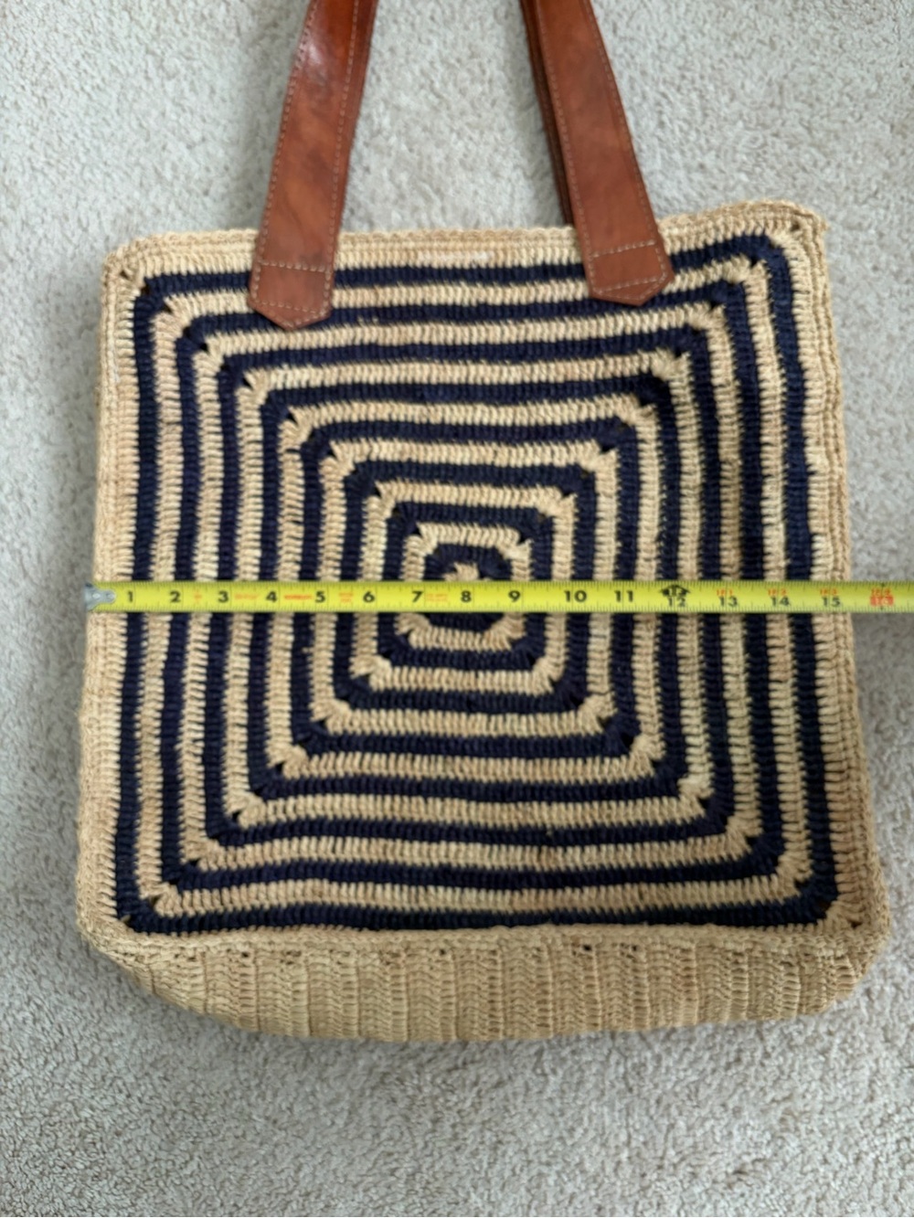 Mar Y Sol Panama Tote Black Tan Raffia Palm Leather Handle Beach Bag - Picture 15 of 15
